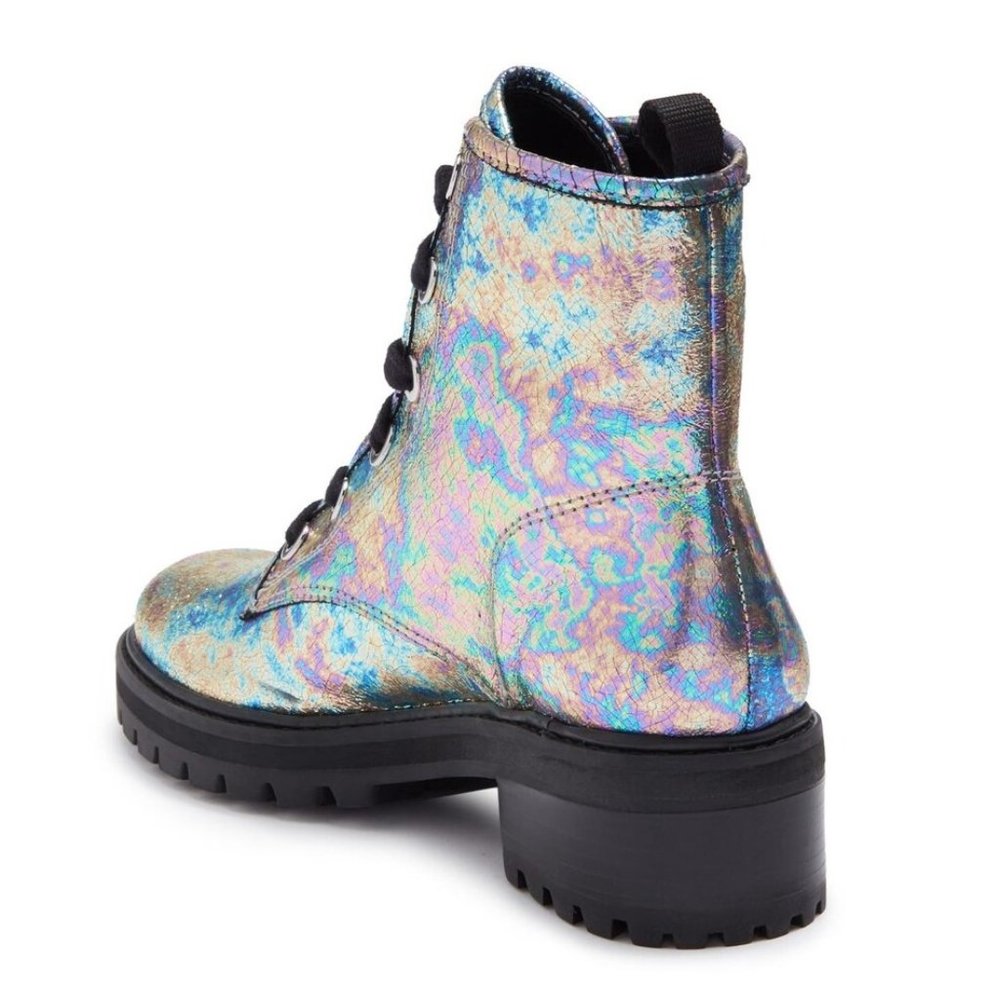 NWT SCHUTZ Stormy Holographic Leather Lace-Up Boot - Picture 4 of 8